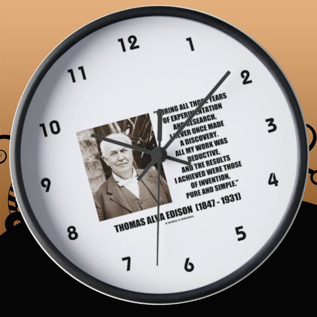 Thomas Edison Results Invention Pure Simple Quote Runde Wanduhr (Timeless, "invention, pure and simple" quote by Thomas Alva Edison on this clock.)