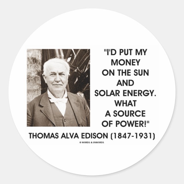 Thomas Edison Sun Solar Energy Source of Power Runder Aufkleber (Vorderseite)