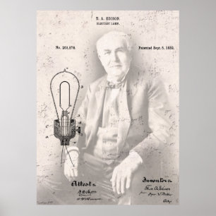 THOMAS EDISON und sein BERÜHMTES LAMP PATENT Poster