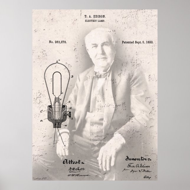 THOMAS EDISON und sein BERÜHMTES LAMP PATENT Poster (Vorne)