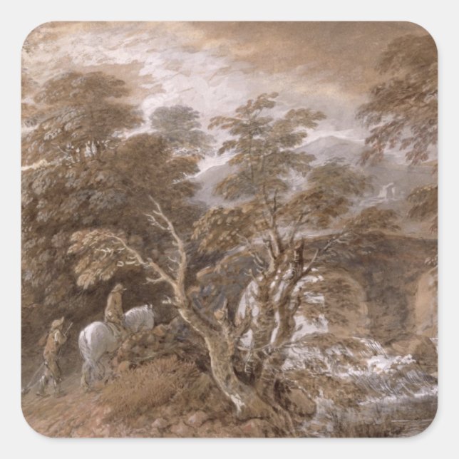 Thomas Gainsborough | Ein Waldbecken mit Felsen a Quadratischer Aufkleber (Vorderseite)