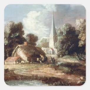 Thomas Gainsborough Landschaft mit Hütte Quadratischer Aufkleber