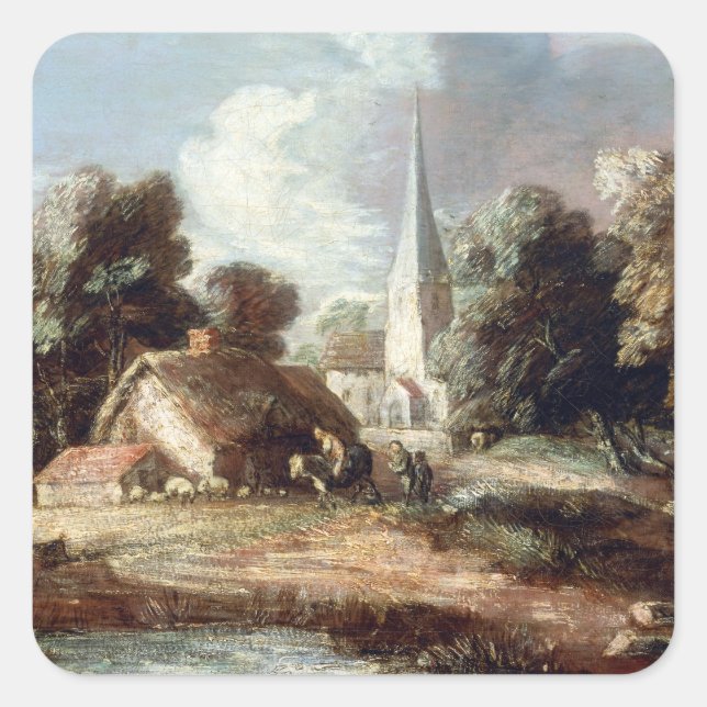 Thomas Gainsborough Landschaft mit Hütte Quadratischer Aufkleber (Vorderseite)
