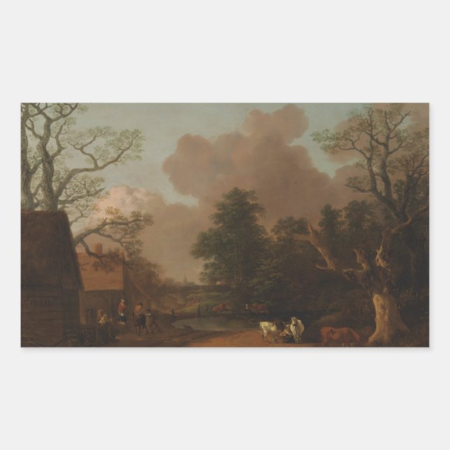 Thomas Gainsborough - Landschaft mit Milchmädchen Rechteckiger Aufkleber (Vorderseite)