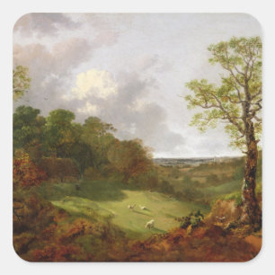 Thomas Gainsborough Waldlandschaft mit einem Bau Quadratischer Aufkleber