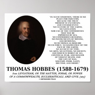Thomas Hobbes Leviathan Man Solitary Politary Zita Poster