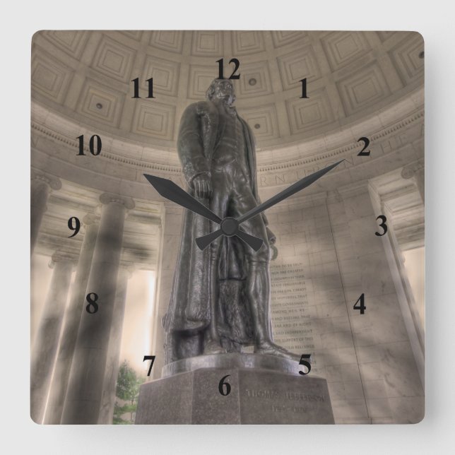 Thomas Jefferson Memorial Bronze Statue Quadratische Wanduhr (Vorderseite)