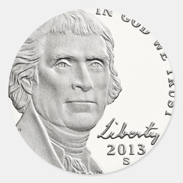 Thomas Jefferson Nickel Runder Aufkleber (Vorderseite)