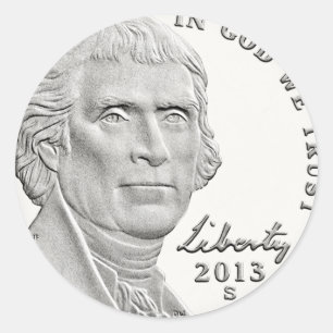 Thomas Jefferson Nickel Runder Aufkleber