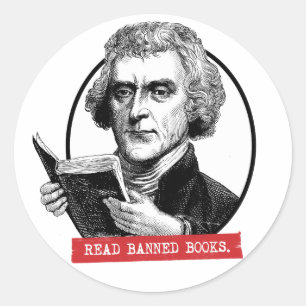 Thomas Jefferson Reads Banned Books Runder Aufkleber