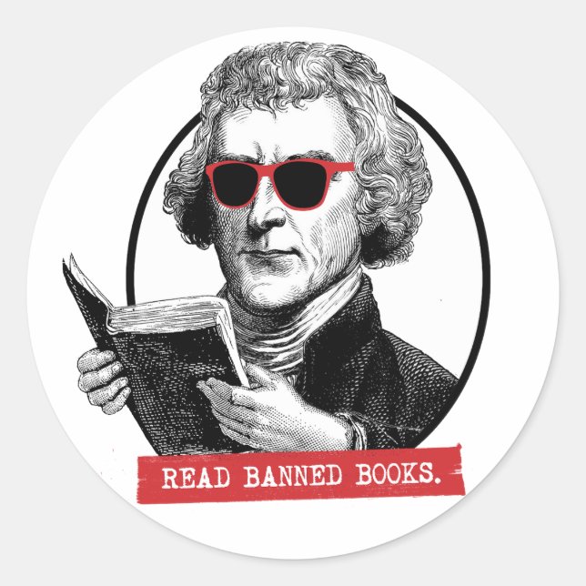 Thomas Jefferson Reads Banned Books Runder Aufkleber (Vorderseite)