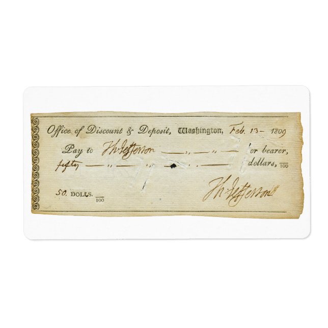 Thomas Jefferson Signature auf Bank Karo 1809 (Vorne)
