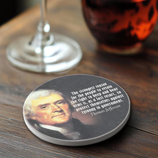 Thomas Jefferson zitiert auf das Recht, Waffen zu  Sandstein Untersetzer