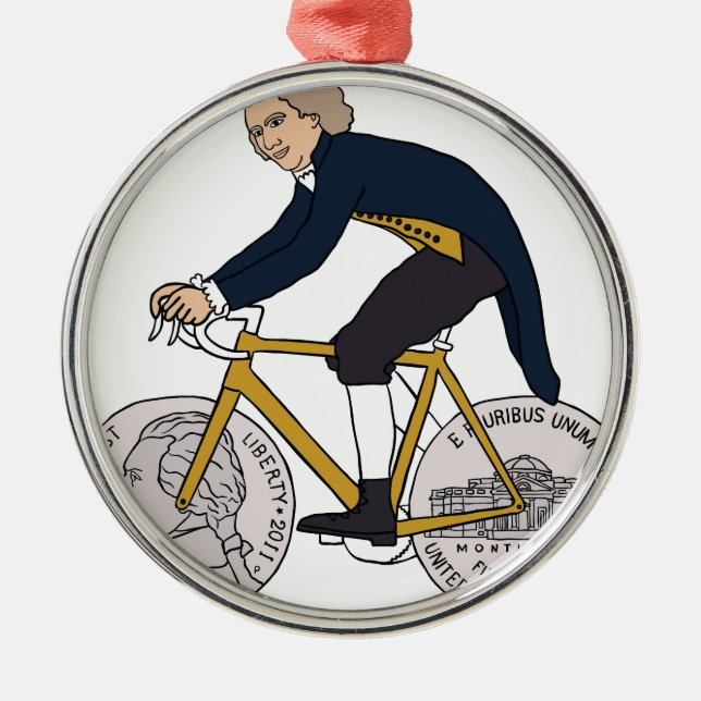 Thomas- Jeffersonreitfahrrad mit Nickel-Rädern Silbernes Ornament (Vorne)