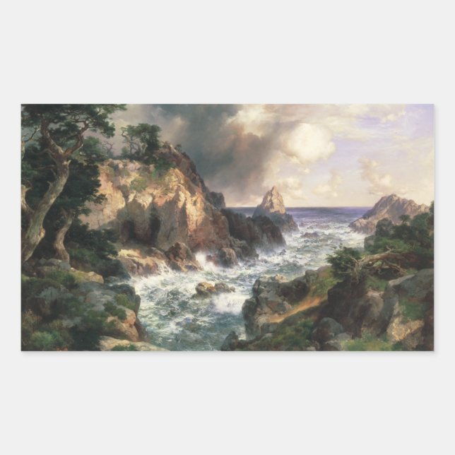 Thomas Moran - Point Lobos, Monterey, Kalifornien Rechteckiger Aufkleber (Vorderseite)