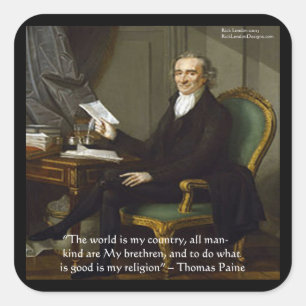 Thomas Paine "My Brethren" Quote Ohrts & Cards Quadratischer Aufkleber