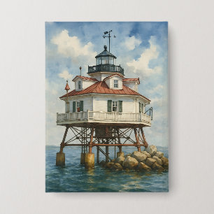 Thomas Point Shoal Leuchtturm Aquarell Button