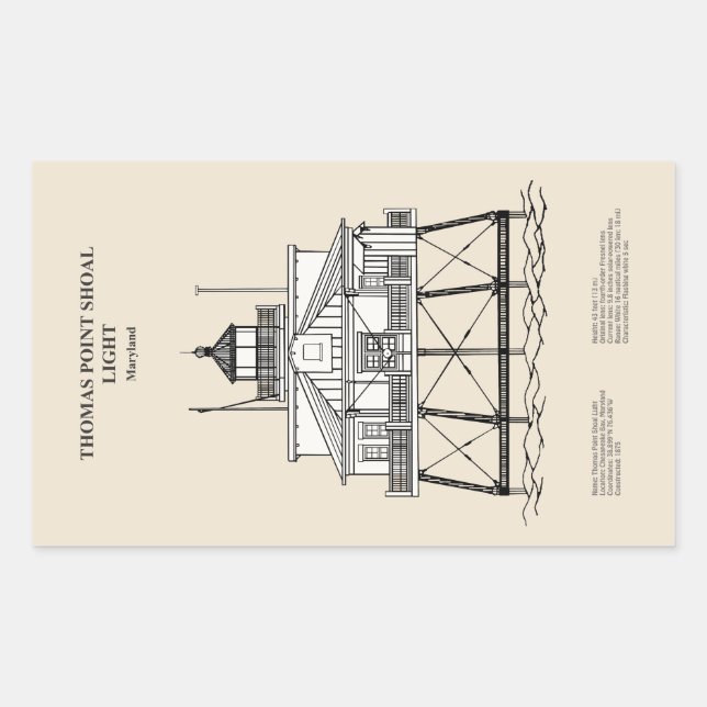 Thomas Point Shoal Lighthouse - Maryland - SBD Rechteckiger Aufkleber (Vorderseite)