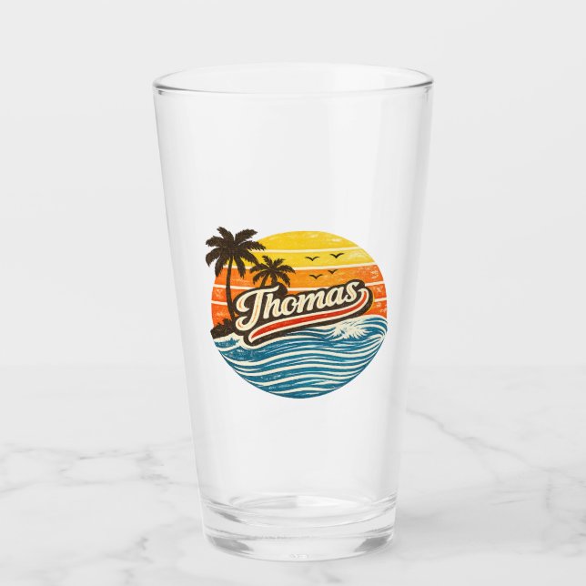 Thomas Retro Sonnenuntergang Name Design Glas (Vorderseite)