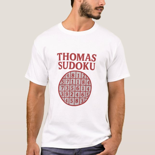 THOMAS Sudoku-Rätsel – T-Shirt mit rotem Raster (Vorderseite)
