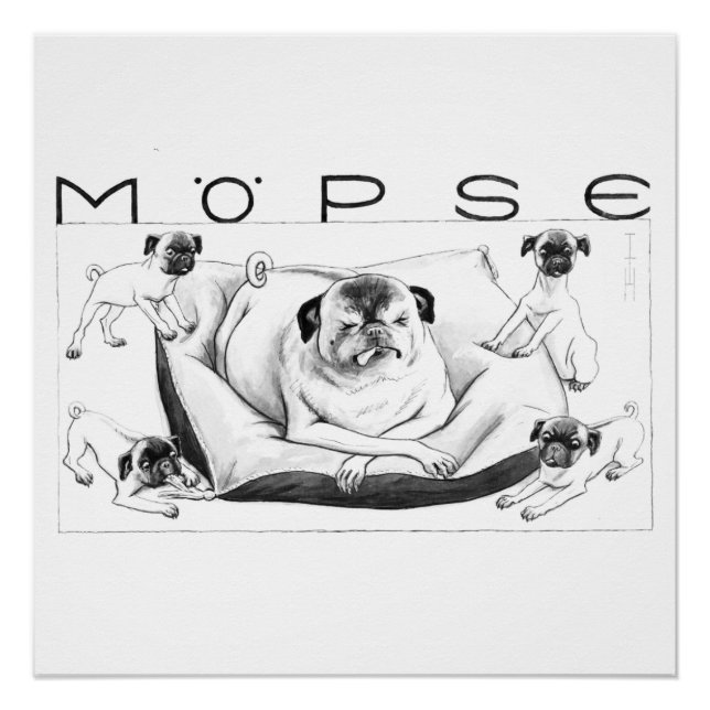 Thomas Theodor Heine - Möpse Poster Canvas Print (Vorderseite)