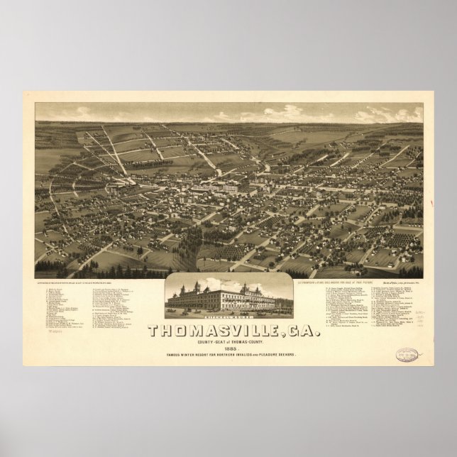 Thomasville Georgia 1885 Antike Panoramakarte Poster (Vorne)