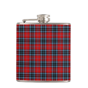 Thompson-Clan-Tartan Rot und Blau Kariert Flachmann