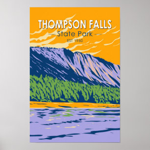 Thompson Falls Staat Park Montana Vintag Poster