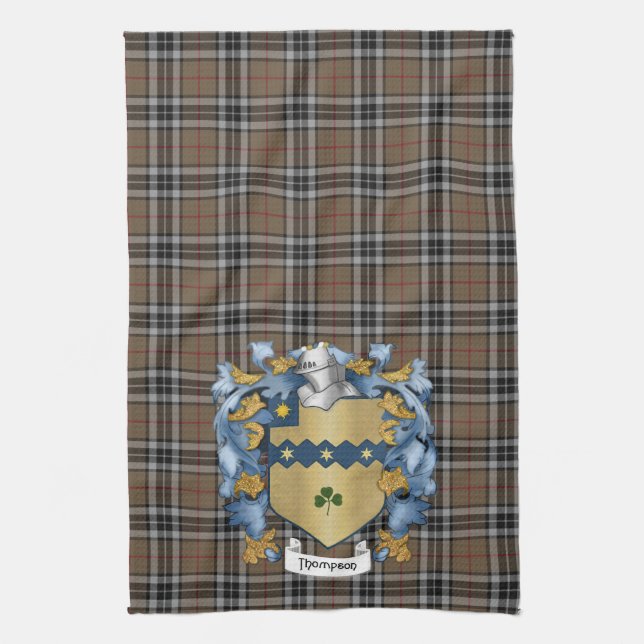 Thompson Familienwappen and Jagd Tartan (Irisch) Handtuch (Vertikal)