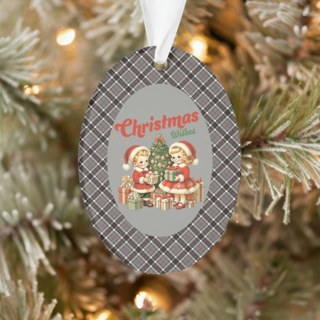 Thomson Grey Modern Tartan Christmas Ornament (Baum)