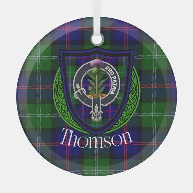 Thomson Scottish Clan Tartan & Crest Ornament Aus Glas (Vorderseite)