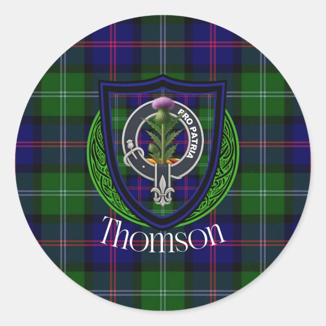 Thomson Scottish Clan Tartan & Crest Runder Aufkleber (Vorderseite)