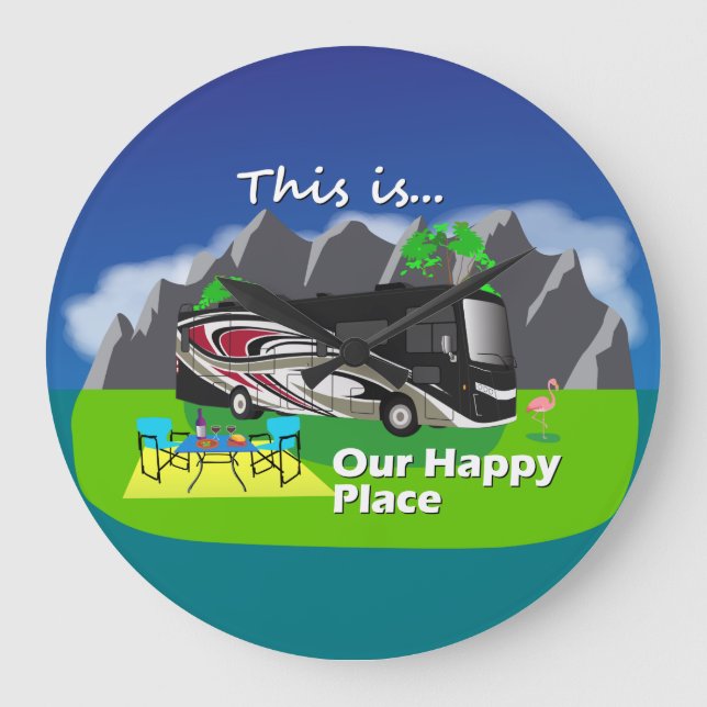 Thor Palazzo Red Wall Clock Happy Place RV Dekorat Große Wanduhr (Vorderseite)