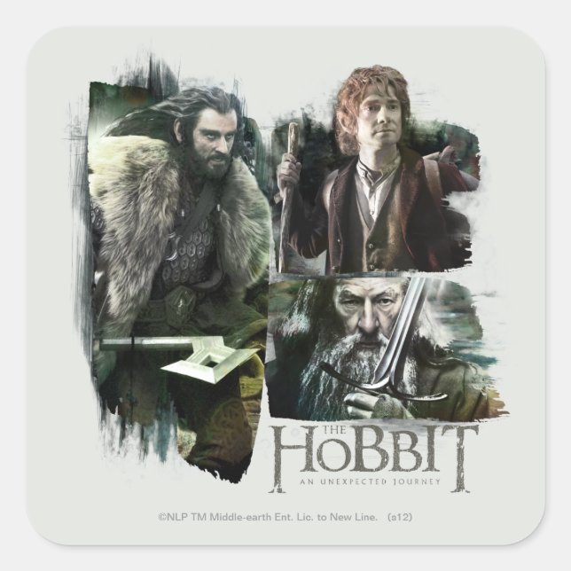 THORIN OAKENSHIELD™, BILBO BAGGINS™ & Gandalf Art Quadratischer Aufkleber (Vorderseite)