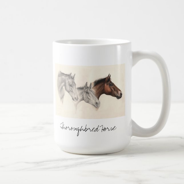 Thoroughbredpferd im Bleistift und in der Tasse (Rechts)