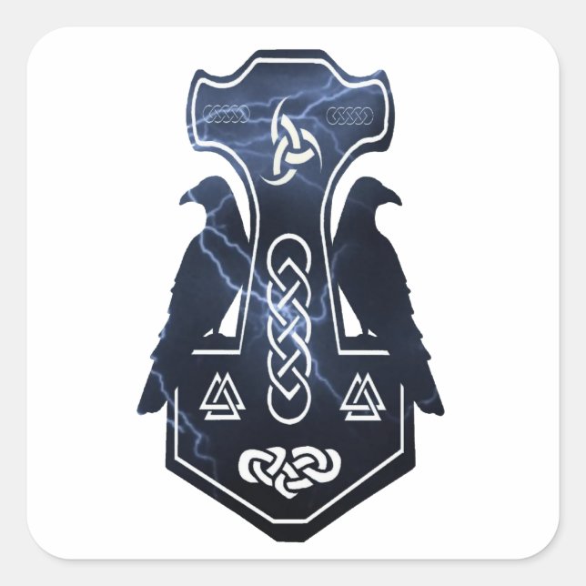 Thors Hammer leuchten Quadratischer Aufkleber (Vorderseite)