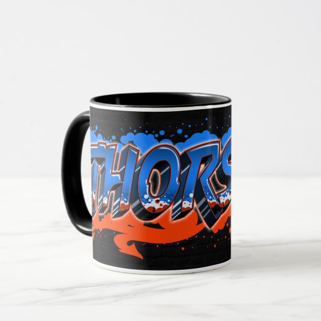 Thorsten Vorname Name Graffiti blue orange Tasse (Vorderseite Links)