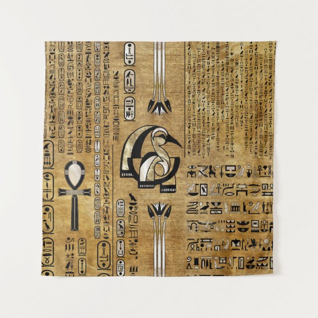 Thoth - Djhuty Egytian Gott- Gold und Perle Wandteppich (Vorderseite)
