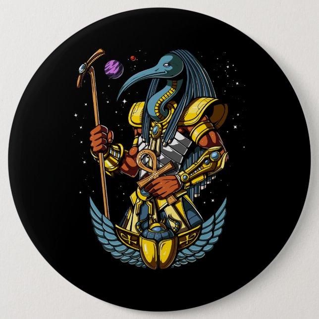 Thoth Egyptian God Ankh Scarab Altes Symbol Button (Vorderseite)