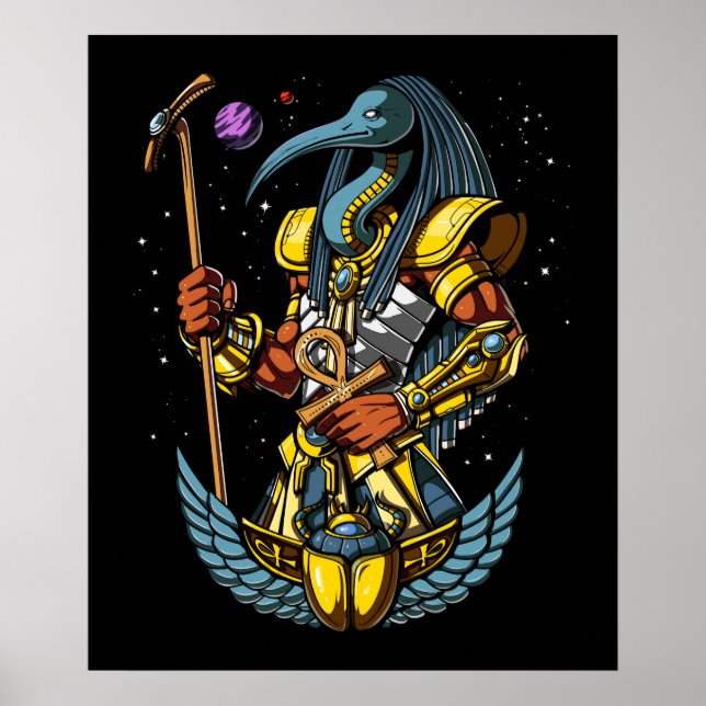 Thoth Egyptian God Ankh Scarab Altes Symbol Poster (Vorne)