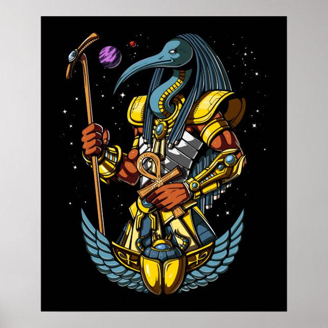 Thoth Egyptian God Ankh Scarab Altes Symbol Poster (Vorne)