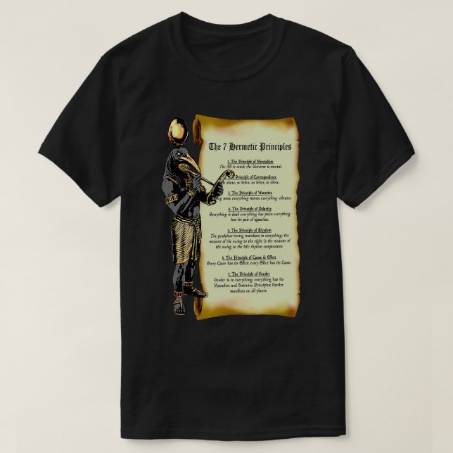 Thoth und die 7 hermetischen Prinzipien Ägypten un T-Shirt (Design vorne)