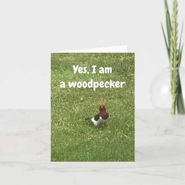 **THOUGHTFUL WOODPECKER SAGT GLÜCKLICH BIRTHDAY**  KARTE (Vorderseite)