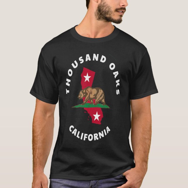 Thousand Oaks California CA Flag and Bear Badge So T-Shirt (Vorderseite)
