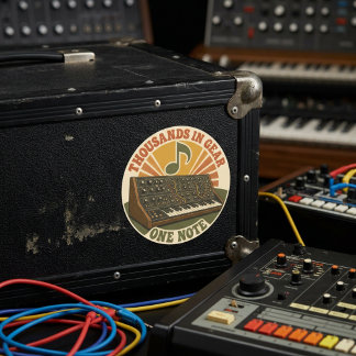Thousands in Gear, One Note – Lustiger Synth Nerd Runder Aufkleber