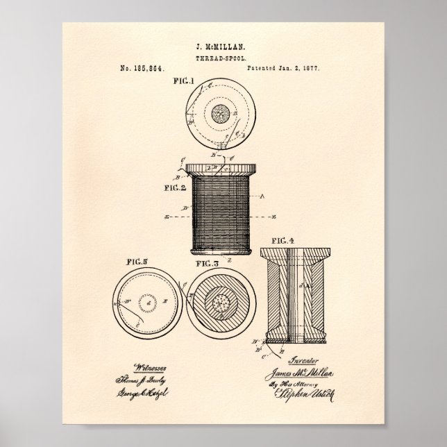 Thread Spool 1877 Patent Art Old Peper Poster (Vorne)
