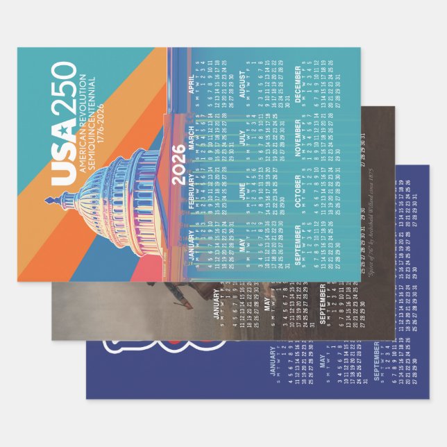 Three 2026 Calendars Celebrating USA 250 america's Geschenkpapier Set (Set)