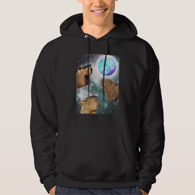 Three 3 Moon Capybaras Space Rodent Animal Parody  Hoodie (Vorderseite)