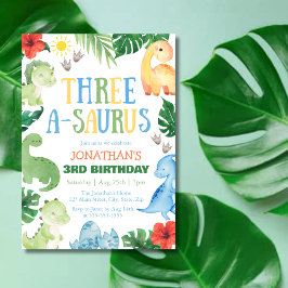 Three A-Saurus Dino 3. Geburtstag Einladung