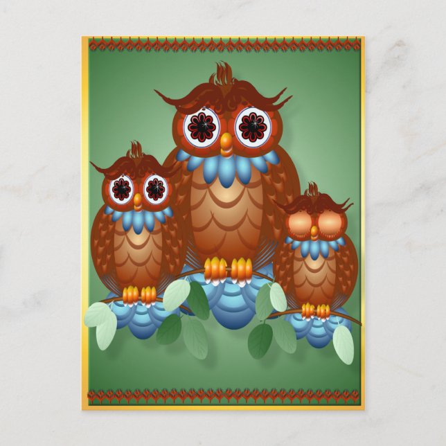 Three Alert Little Owls Postcard Postkarte (Vorderseite)